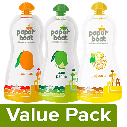 Paper Boat Drink - Aamras Pouch+Jaljeera Pouch+Drinks & Memories, Aam Panna Carton (250ml), Combo 3 Items
