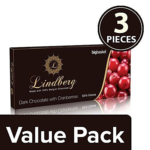 Lindberg Pure Belgium Cranberries Dark Chocolate Bar, 3x50 g Multipack 