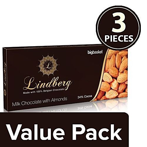 Lindberg Pure Belgium Almonds Chocolate Bar, 3x50 g Multipack 