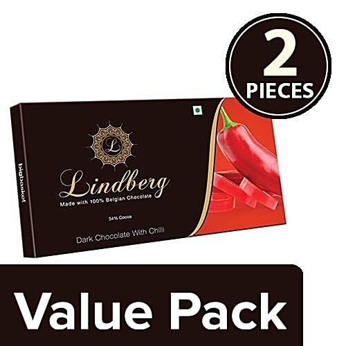 Lindberg Pure Belgium Dark Chocolate - Chilli, 2x50 g Multipack 