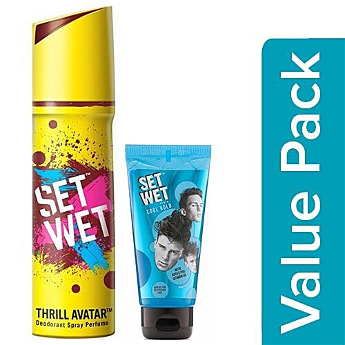Buy Set Wet Deodorant Spray Perfume Thrill Avatar 150 Ml + Hair Gel
