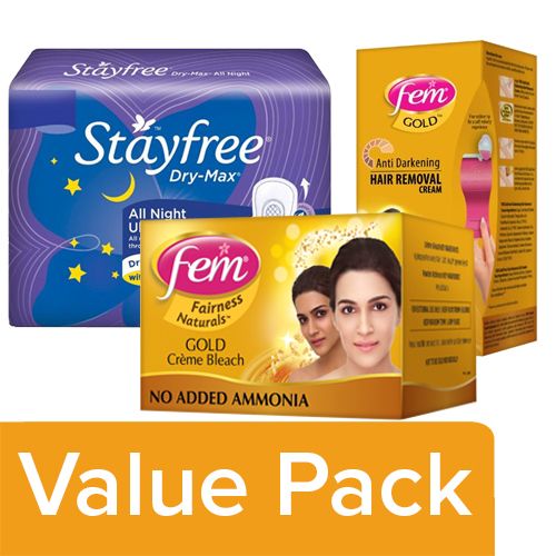 Buy bb Combo Fem Creme Bleach Gold 8G + Stayfree Pads 14Pads + Fem Hair  Removing Cream 25G Combo (3 Items) Online at Best Price. of Rs 266 -  bigbasket