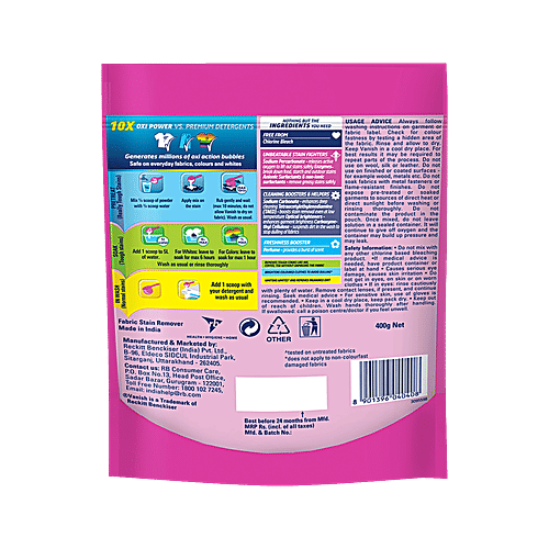 Vanish Oxi Action All In One Stain Remover, 2 x 400 g Multipack Removes Tough Stains and Brightens Colours, Powder Detergent Add On