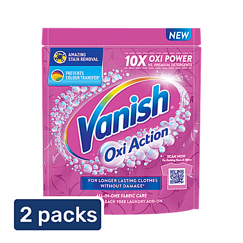 Vanish Oxi Action All In One Stain Remover, 2 x 400 g Multipack Removes Tough Stains and Brightens Colours, Powder Detergent Add On