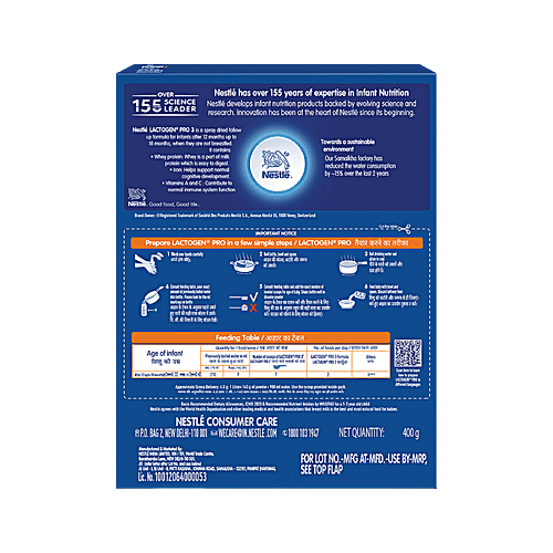 Nestle Lactogen Pro 3 Follow-Up Formula Powder - After 12 Months Up To 18 Months, 2x400 g (Multipack) With Iron, Powder, Whey Protein And Vitamin