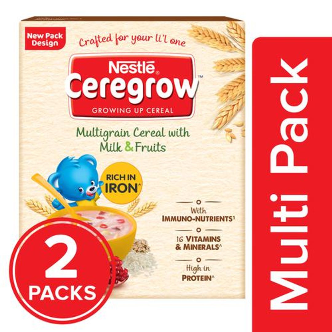 Nestle  Ceregrow Baby Cereal - Multigrain With Milk & Fruits, Rich In Iron, 2x300 g Multipack