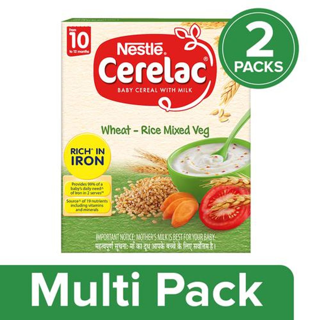 Nestle  Cerelac Baby Cereal With Milk, Wheat-Rice Mixed Veg - From 10 Months, 2x300 g (Multipack)