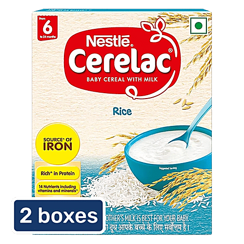 Nestle Cerelac Rice Baby Cereal With Milk For 6-24 Months, 2x300 g (Multipack) 