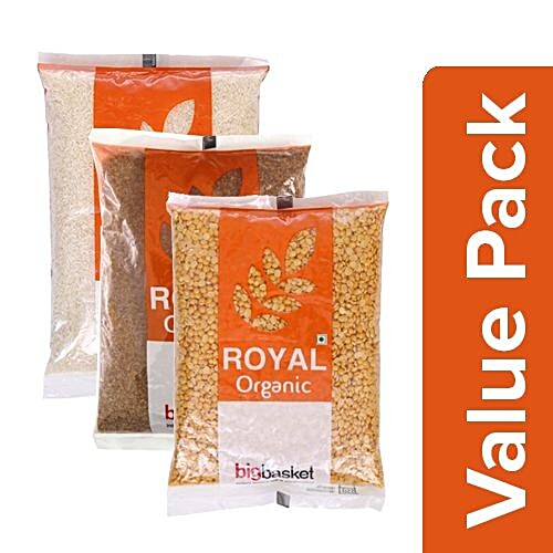 bb Royal Organic - Sona Masoori Raw Rice 5 kg + Brown Sugar 1 kg + Tur/Toor Dal 1 kg, Combo 3 Items 