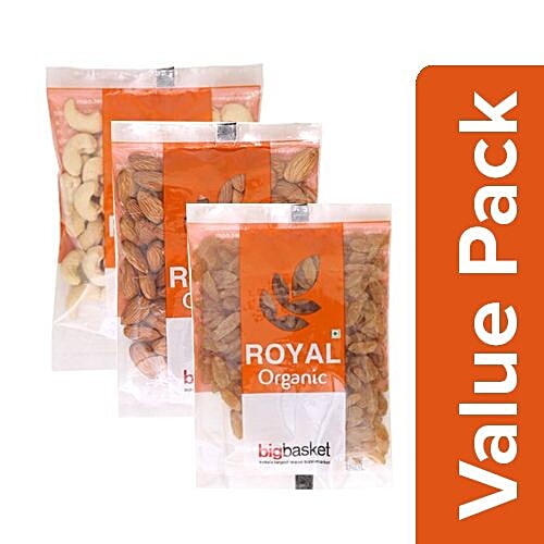 bb Royal Organic - Cashew/Kaju Whole 100g + Almond/Badam 100g + Raisin/Kismis 100g, Combo 3 Items 