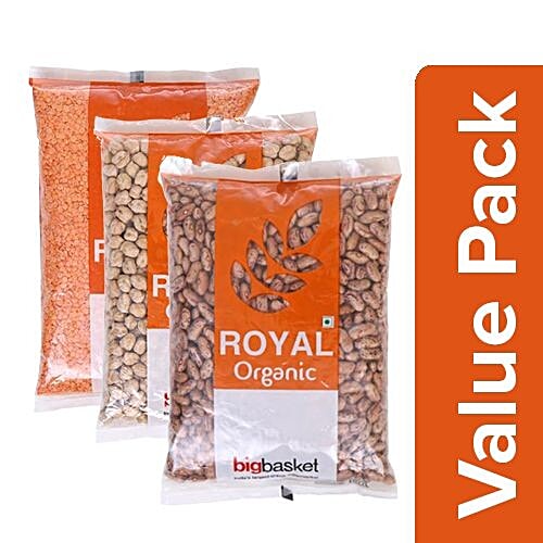 bb Royal Organic - Red Masoor Dal 500g + Kabuli Chana 500g + Rajma Chitra 500g, Combo 3 Items 