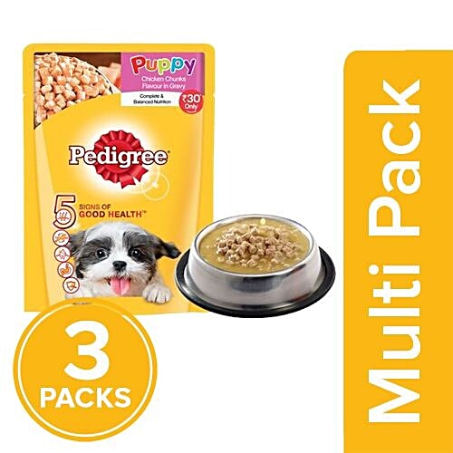 Pedigree Daily Food for Puppy - Chicken & Rice in Gravy, 3x80 g (Multipack) 