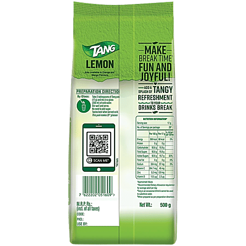 Tang Instant Drink Mix - Lemon, 2x500 g Multipack No Artificial Flavour