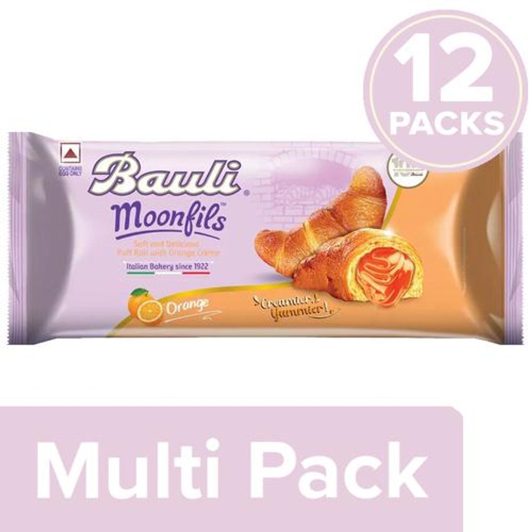 Bauli Moonfils - Orange Cream, Centre Filled Puff Rolls, Italian Recipe,Soft-Delicious, 12x50 g Multipack