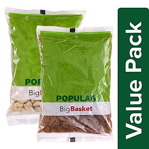 bb Popular Cashew/Kaju Whole Small W320 500g + Raisins/Kishmish - Indian 500g, Combo  
