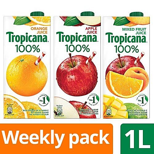 Buy Tropicana 100 Juice Orange 1 L + Apple 1 L + Mixed Fruit 1 L Combo (3 Items) Online at