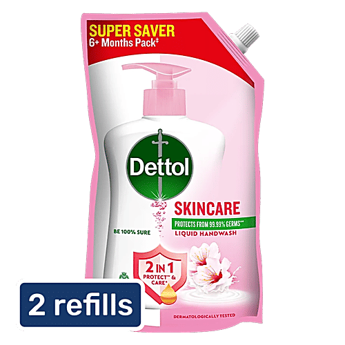 Dettol Liquid Handwash Refill - Skincare Moisturizing Hand Wash Antibacterial Formula | 10x Better Germ Protection, 675 ml (Pack of 2 - 675ml each) 