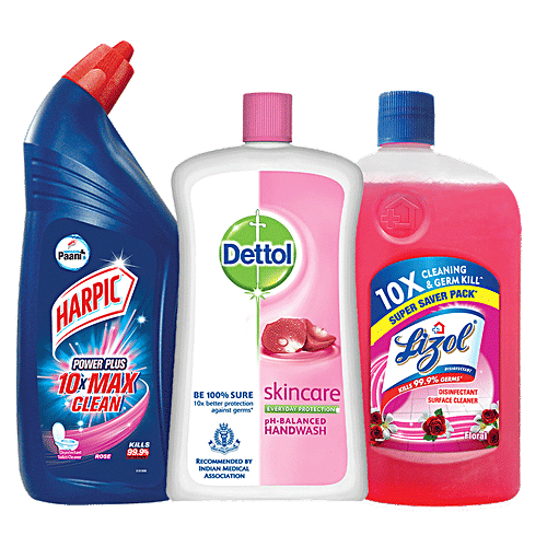 bb Combo Dettol Hand Wash 900ml + Harpic Toilet Cleaner 1L + Lizol Floor Cleaner 975ml, Combo 3 Items 