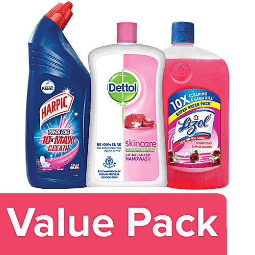 bb Combo Dettol Hand Wash 900ml + Harpic Toilet Cleaner 1L + Lizol Floor Cleaner 975ml, Combo 3 Items 