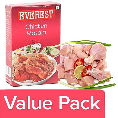bb Combo Fresho Meat Chicken Curry Cut Without Skin 1kg + Everest Chicken Masala 100g, Combo 2 Items 