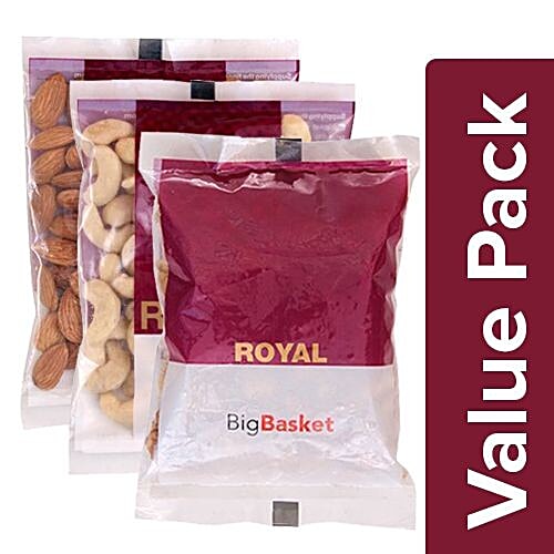 bb Royal Almond Californian Jumbo 100g+Cashew Whole Medium W240 100g+Walnut Kernels 100g, Combo  