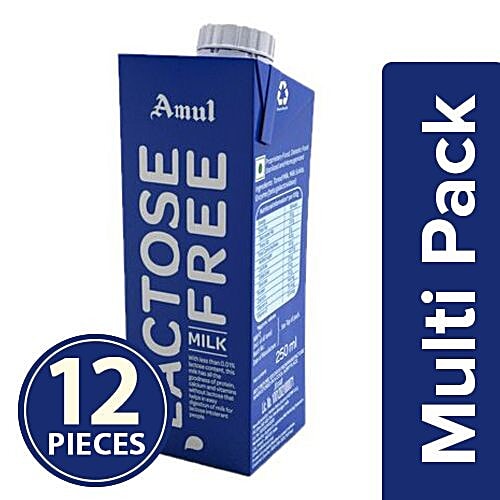 Amul Lactose Free Milk, 12x250 ml Multipack 
