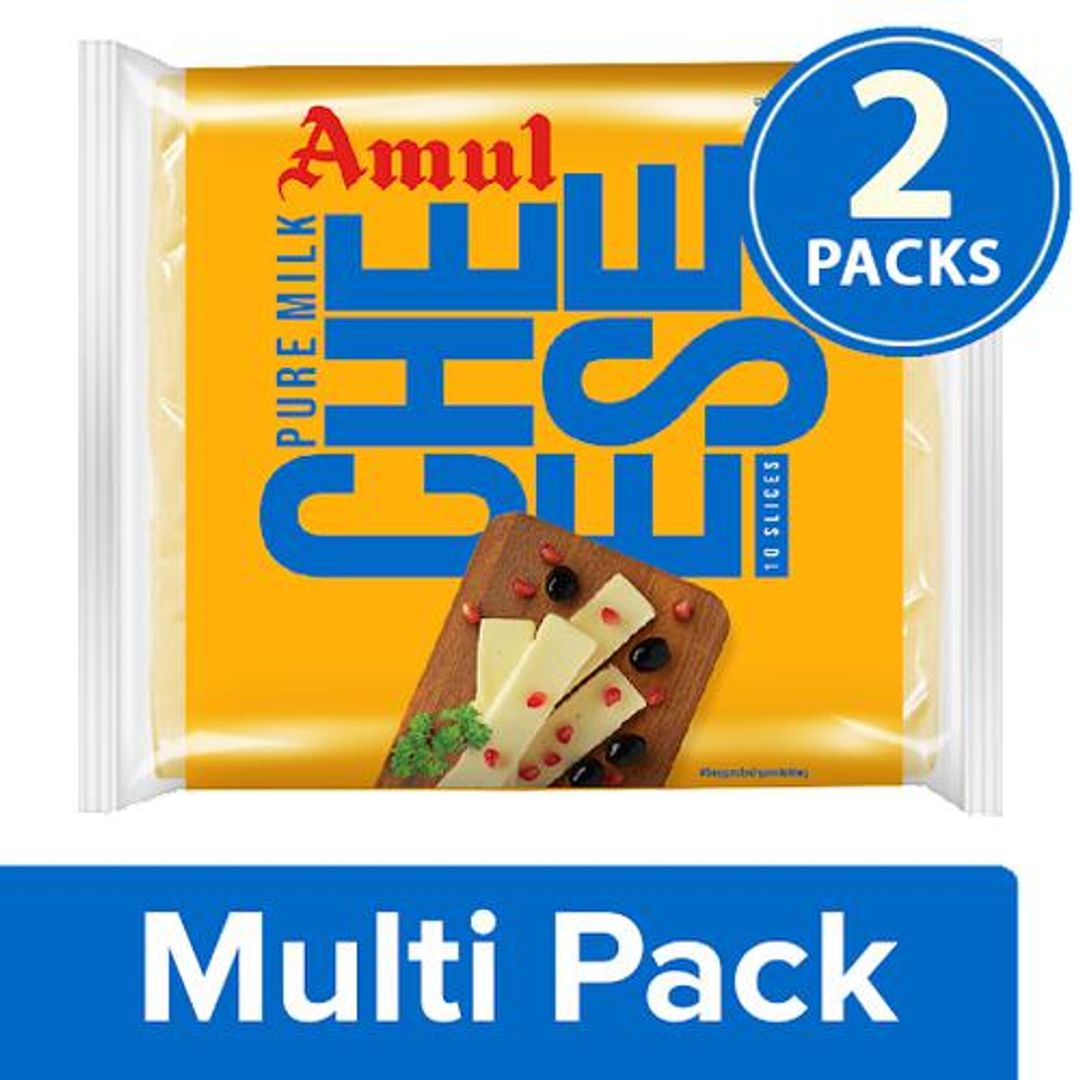 Amul Cheese Slices - Rich In Protein, Wholesome, No Added Sugar, 2x200 g Multipack