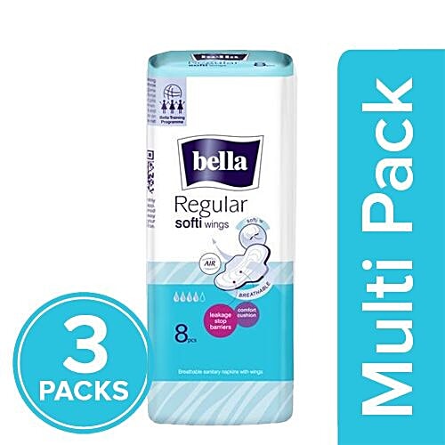 Buy Bella Classic Sanitary Pads Regular, Soft Wings 3x8 pcs
