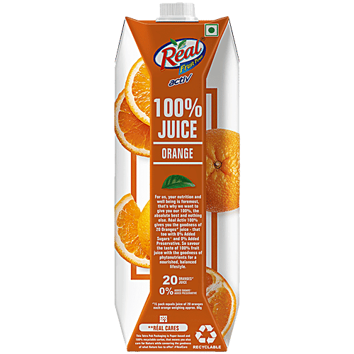 Real Activ Juice - Orange, With No Added Sugar, 2x1 L Multipack