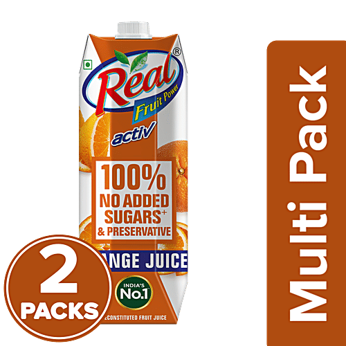 Real Activ Juice - Orange, With No Added Sugar, 2x1 L Multipack