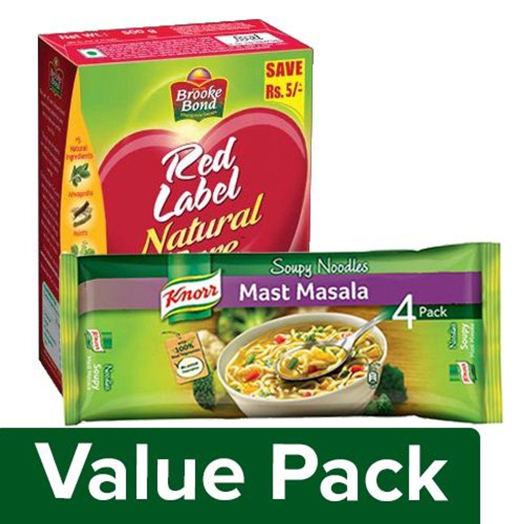 bb Combo Red Label Tea - Natural Care 500 gm + Knorr Soupy Noodles - Mast Masala 308 gm, Combo 2 Items