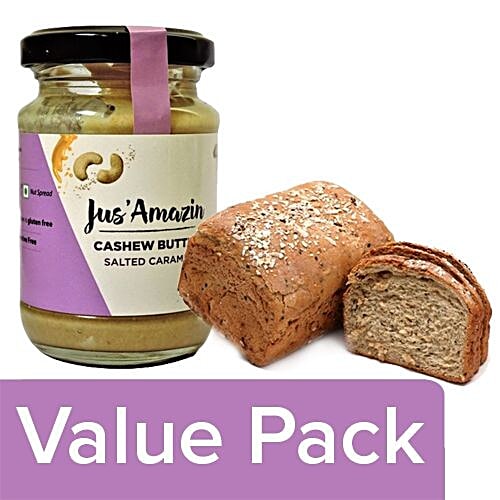 bb Combo Fresho Bread - Multigrain 400gm + Jus Amazin Cashew Butter Salted Caramel 125gm, Combo 2 Items 