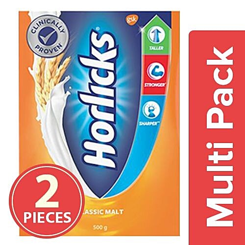 Horlicks Health & Nutrition Drink - Classic Malt (Refill Pack), 2x500 g Multipack 