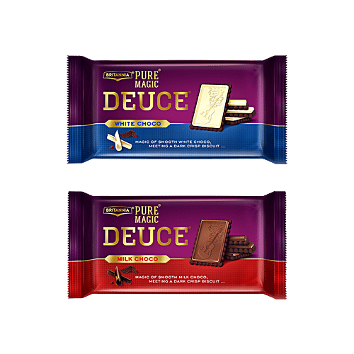 Britannia Pure Magic Biscuit - Milk Chocolate, Deuce 60gm + White Chocolate, Deuce 60gm, Combo 2 Items 