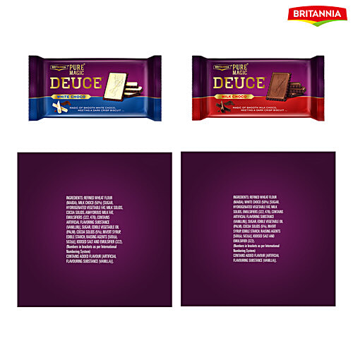 Britannia Pure Magic Biscuit - Milk Chocolate, Deuce 60gm + White Chocolate, Deuce 60gm, Combo 2 Items 