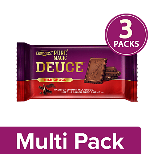 Britannia Pure Magic Biscuit - Milk Chocolate, Deuce, 3x60 g Multipack 
