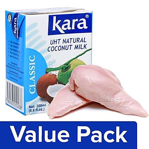 bb Combo Kara Coconut Milk - UHT Natural 200ml + Fresho Meat Chicken Breast Boneless 500G, Combo 2 Items 