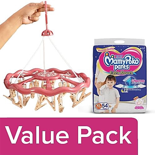 bb Combo Enwei Plastic Hanger Clips Assorted Set Of 24 + Mamypoko Diaper Extra Large 54Pc, Combo 2 Items