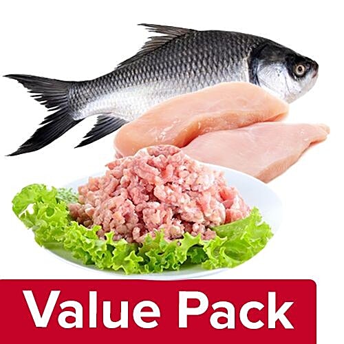 Fresho Catla Fish Large Curry Cut 1kg+Chicken Breast Boneless 500G+Chicken Mince 500G, Combo 3 Items 