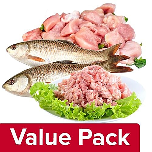 Fresho Rohu Fish Large Curry Cut 1kg +Chilli Chicken Boneless 500G +Chicken Mince 500G, Combo 3 Items 