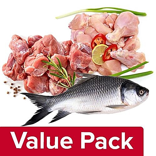 Fresho Chicken Curry Cut Skinless 500G+Mutton Curry Cut 500G+Catla Fish Curry Cut 500G, Combo 3 Items 