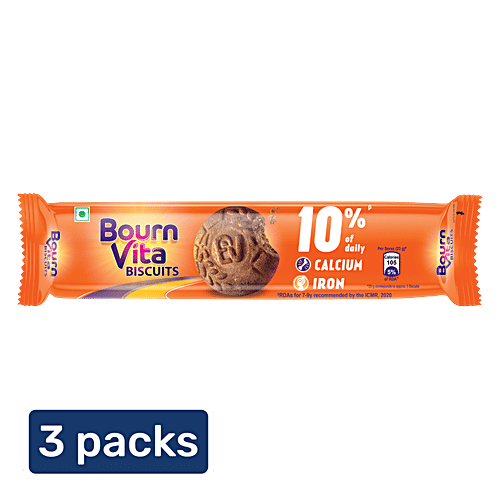 Bournvita Biscuits, 3x111.6 g (Multipack) Provides About 10% Of Daily Calcium & Iron Requirements