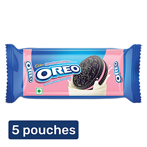 Cadbury Oreo Strawberry Flavour Biscuit Cream Sandwich, 5x41.75 g (Multipack) 
