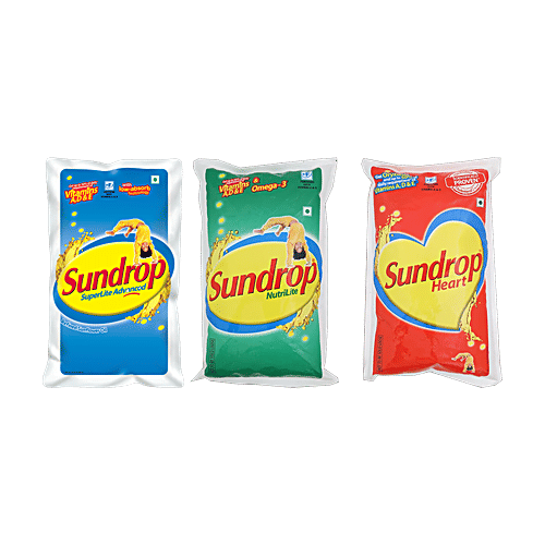 Sundrop Superlite Advanced Sunflower, 850 g + Heart, 1 L + Nutrilite Vegetable Oil, 1 L, Combo (3 Items) 