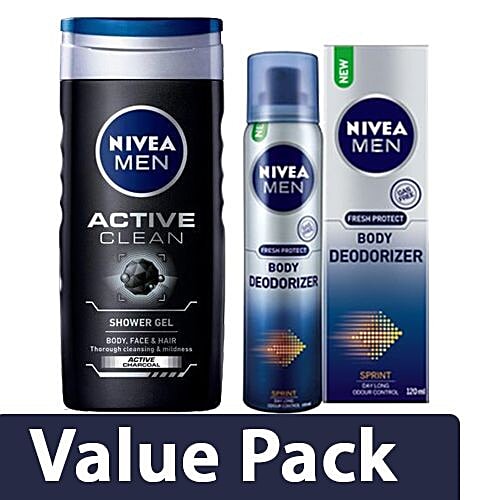 Buy Nivea Shower Gel Active For Men 250Ml + Body Deodorizer Sprint