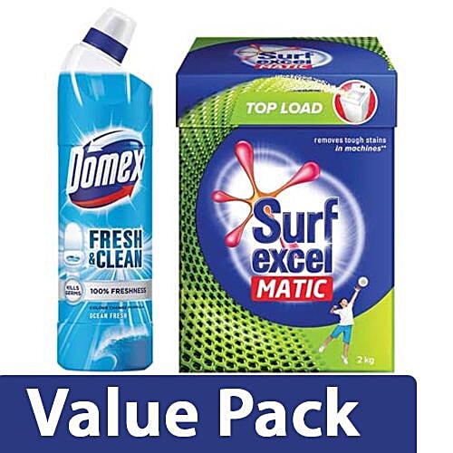 bb Combo Domex Toilet Cleaner Ocean Fresh 750ml+Surf Excel Matic Top Load Detergent 2kg, Combo 2 Items 