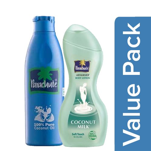 Parachute  Coconut Oil - 100% Pure 175 Ml + Advansed Body Lotion - Soft Touch 100 Ml, Combo 2 Items 