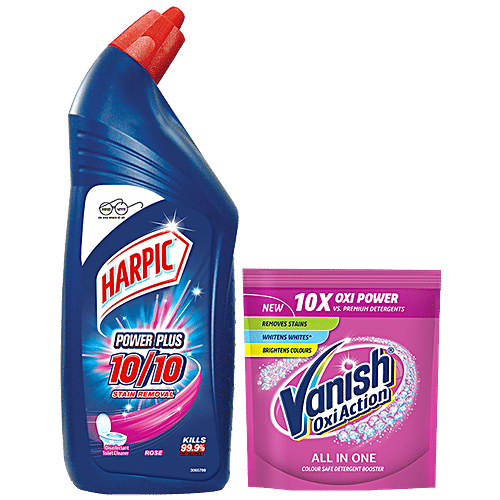 bb Combo Harpic Disinfectant Toilet Cleaner, Rose 1 L + Vanish Stain Removal Powder 400 g, Combo (Pack of 2) 