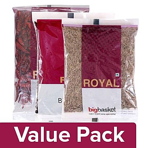 bb Royal Jeera - Whole 100 gm + Red Chilli with Stem 100 gm + Black Pepper 200 gm, Combo 3 Item 