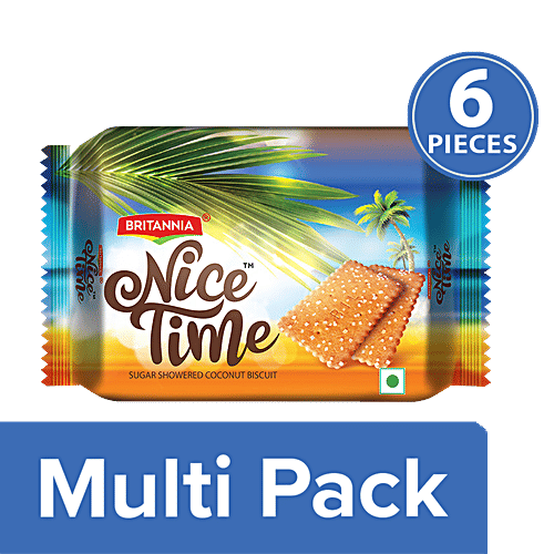 Britannia Nice Time - Sugar Showered Coconut Biscuits, 6x73 g Multipack 